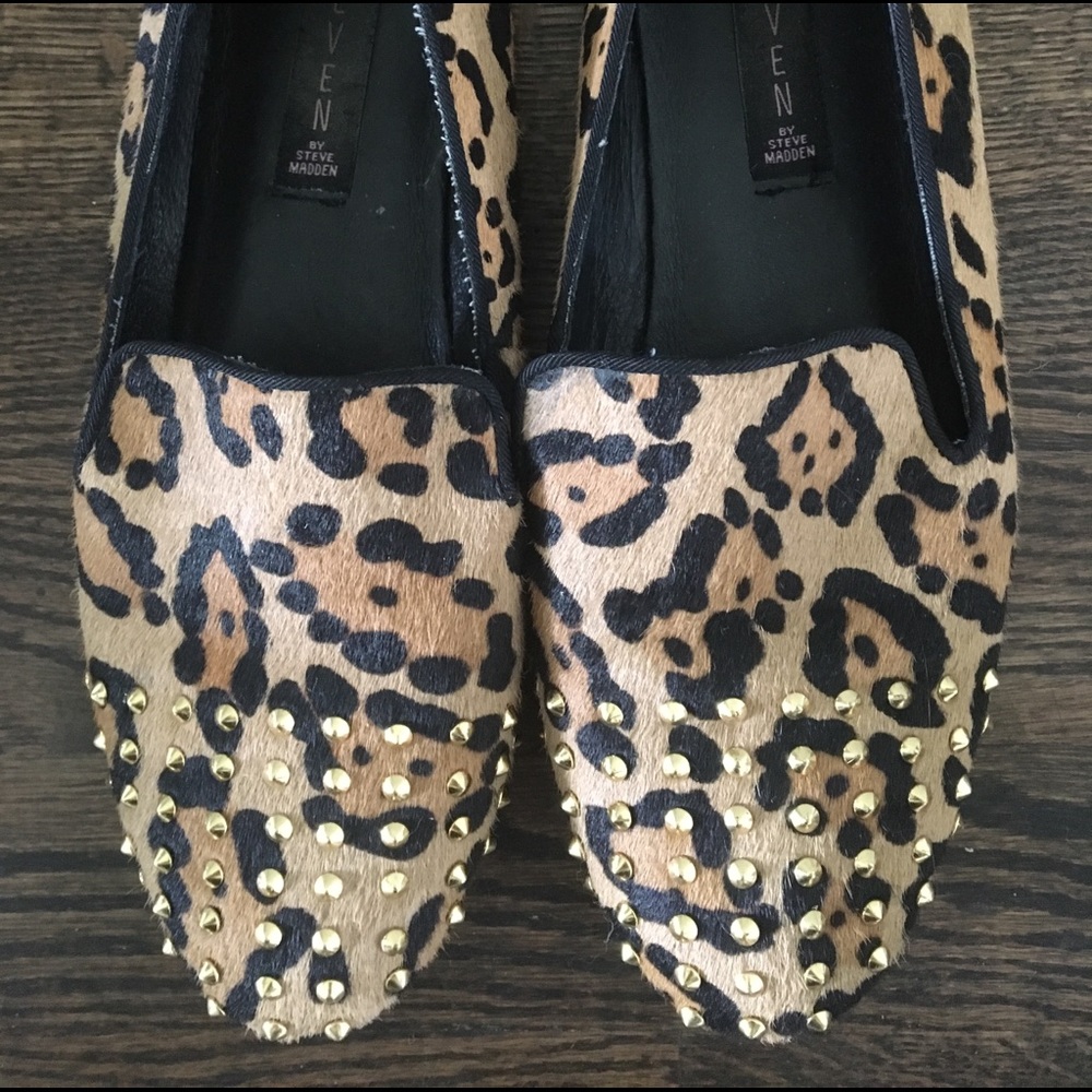 STEVEN by Steve Madden studded leopard flats Sz 8